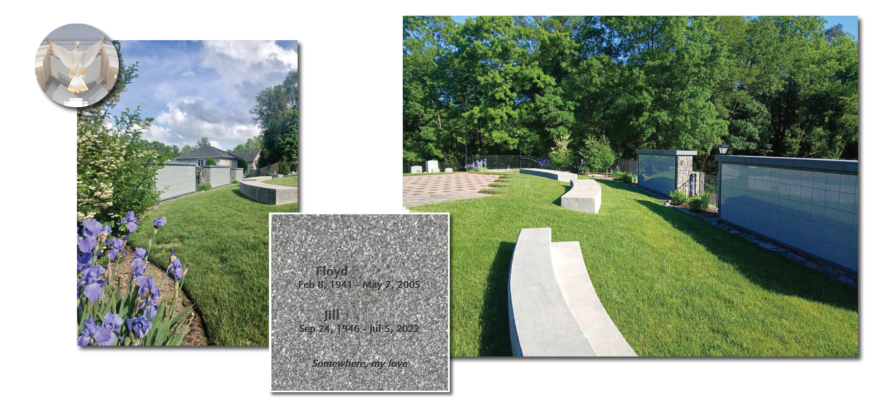 The Columbarium high atop the solid stone gravity wall with Walker Chapel in the background in Arlington Northern Virginia