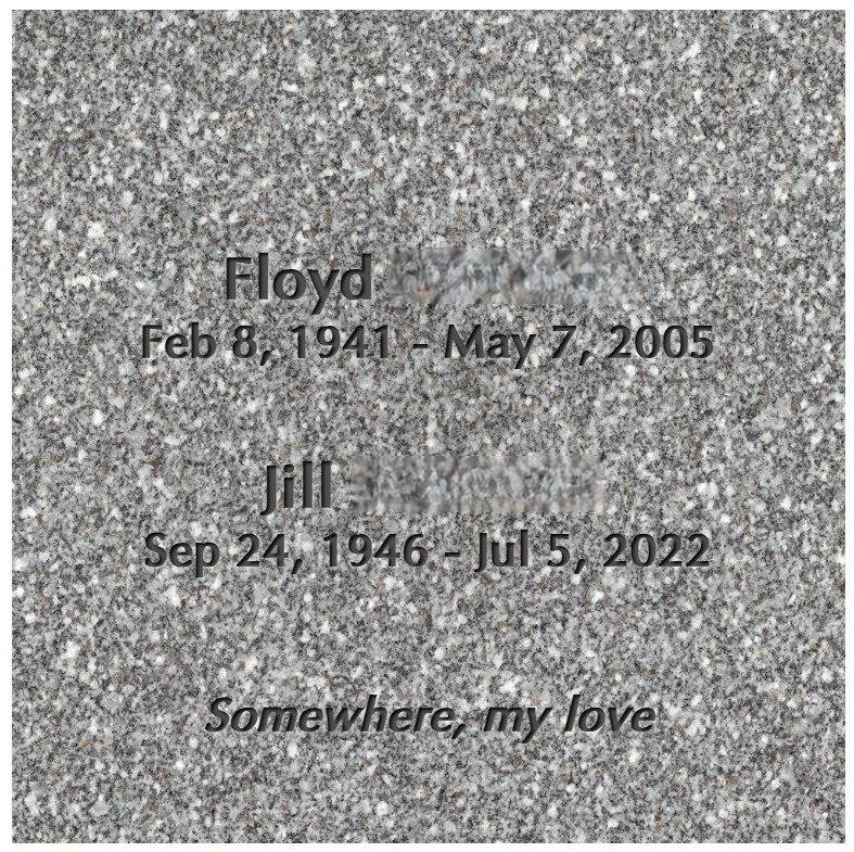Columbarium granite incribed Face Plate in the Walker Chapel Cemetery and Columbarium
